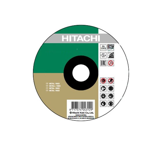 Диск отрезной по нержавеющей стали (125х1,0х22,2 мм) 10 шт. Hitachi HTC-782304 1