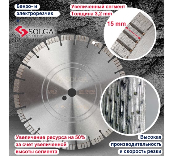 Диск алмазный сегментный (350х25,4/20 мм) PROFESSIONAL15 Solga Diamant 23117350