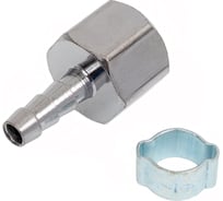 Переходник ЗУБР Профессионал штуцер "елочка" 6 мм - 1/4"F, с обжимным хомутом 64923-1/4-06