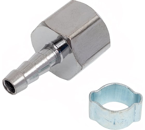 Переходник ЗУБР Профессионал штуцер "елочка" 6 мм - 1/4"F, с обжимным хомутом 64923-1/4-06 1