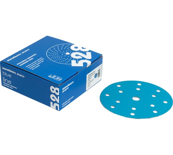 Диск шлифовальный на бумажной основе 528 Blue Ceramic Р40, 150 мм, 15 отверстий, 50 шт SANDWOX 528.150.040.15 1