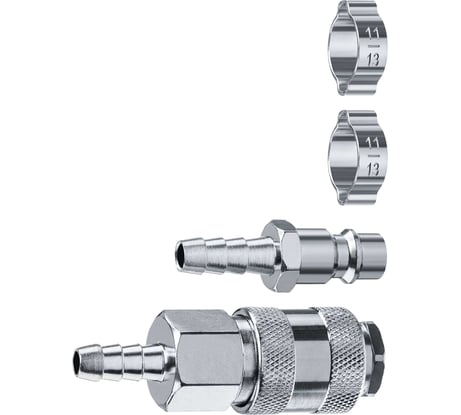 Набор ЗУБР Профессионал (штуцер "елочка" 8 мм - рапид муфта) + (рапид штуцер-штуцер "елочка" 8 мм) + (обжимные хомуты 2 шт) 64920-08-H
