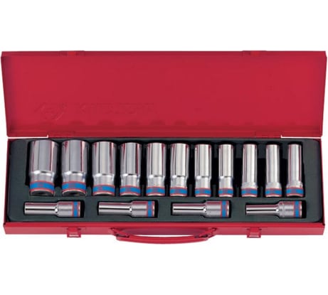 Набор глубоких торцевых головок (1/2", шестигранные, 10-32 мм, 15 предметов) KING TONY 4315MR