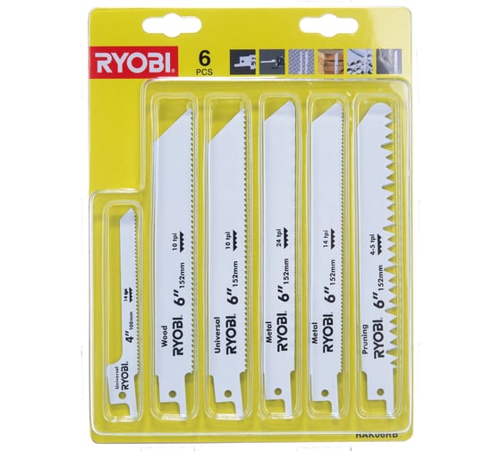 Набор полотен для сабельной пилы 6 шт. Ryobi RAK06RB 5132002547