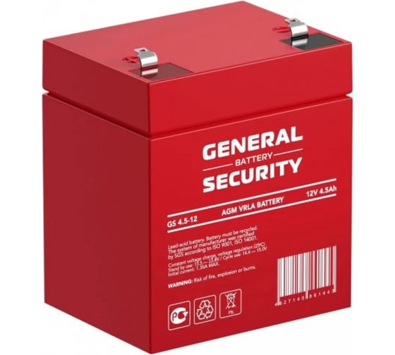 Аккумуляторная батарея General Security GS4.5-12 12В, 4.5 Ач УТ-00001380 1