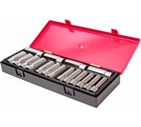 Набор глубоких шестигранных торцевых головок 1/2" 10-32мм 17шт JTC-K4171