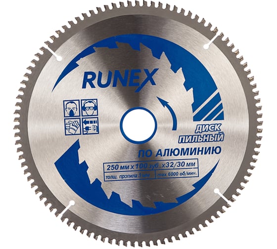 Диск пильный по алюминию (250х32/30 мм; Z100) Runex 553006