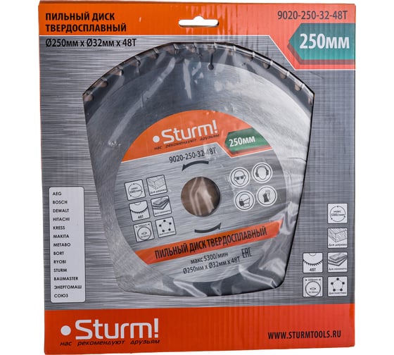 Диск пильный по дереву (250х32 мм; 48T) Sturm 9020-250-32-48T
