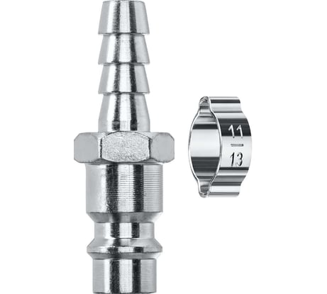 Переходник KRAFTOOL штуцер "елочка" 8 мм - рапид штуцер, с хомутом 06597-08