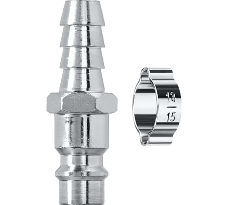 Переходник KRAFTOOL штуцер "елочка" 10 мм - рапид штуцер, с хомутом 06597-10