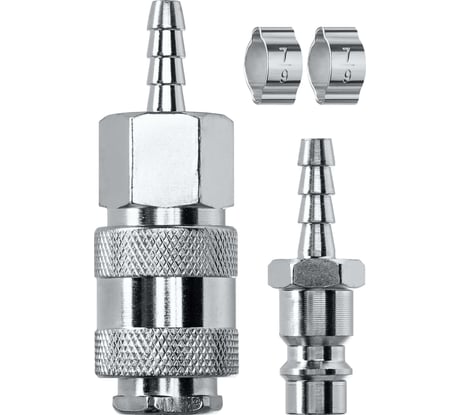 Набор KRAFTOOL "елочка" 6 мм - рапид муфта, рапид штуцер - "елочка" 6 мм, обжимные хомуты, 2 шт 06599-06-H