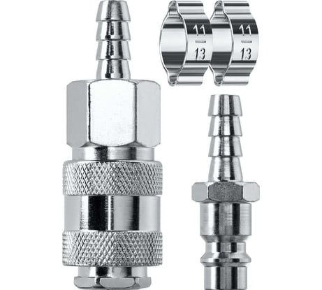 Набор KRAFTOOL "елочка" 8 мм - рапид муфта, рапид штуцер - "елочка" 8 мм, обжимные хомуты, 2 шт 06599-08-H