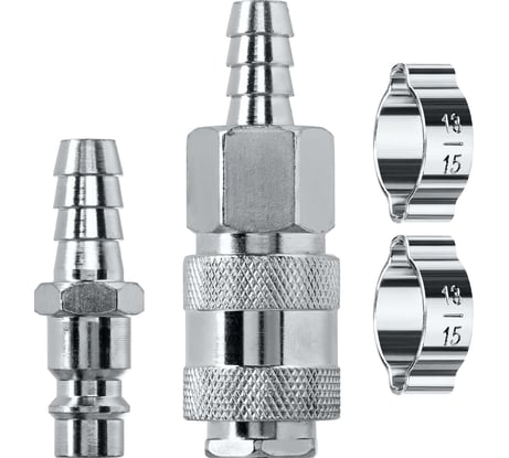 Набор KRAFTOOL "елочка" 10 мм - рапид муфта, рапид штуцер - "елочка" 10 мм, обжимные хомуты, 2 шт 06599-10-H