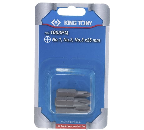 Набор вставок (бит) 1/4", крестовые, №1, №2, №3, 3шт KING TONY 1003PQ