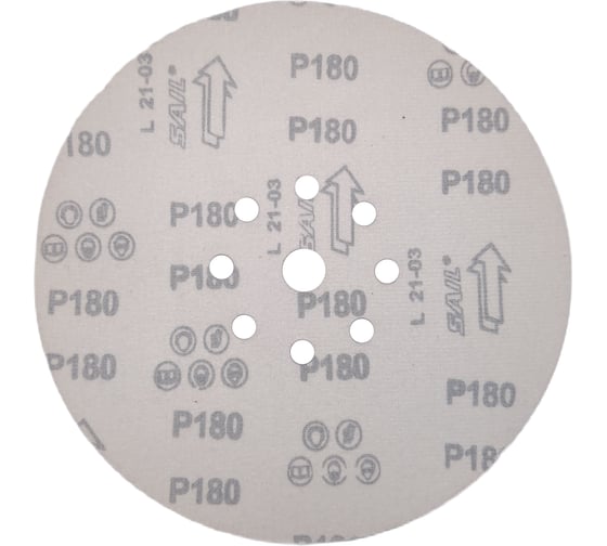 Круг шлифовальный RED D 225 мм, P180, на липучке, 10 шт, 9 отверстий PADU 10-D225-9-Р180кор