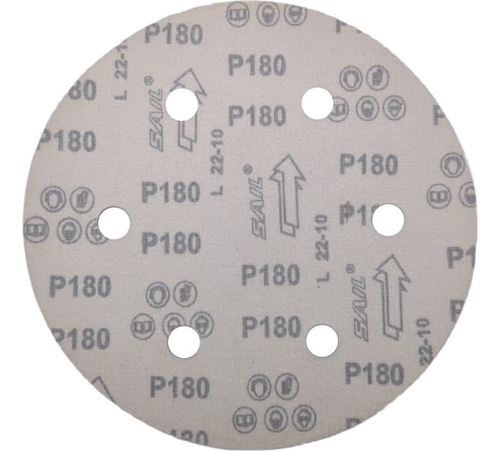 Круг шлифовальный RED D 225 мм, P180, на липучке, 10 шт, 6 отверстий PADU 10-D225-6-Р180кор