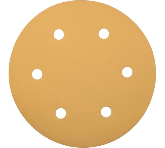 Круг шлифовальный GOLD D 225 мм, P150, на липучке, 5 шт, 6 отверстий PADU Круг-5шт-Р150-6-отв 1