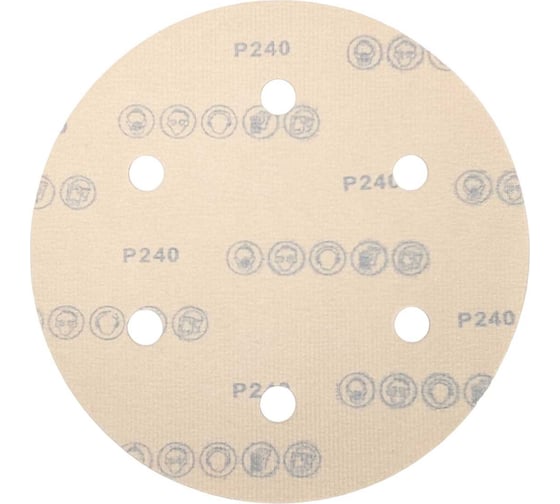 Круг шлифовальный GOLD D 225 мм, P240, на липучке, 5 шт, 6 отверстий PADU Круг-5шт-Р240-6-отв
