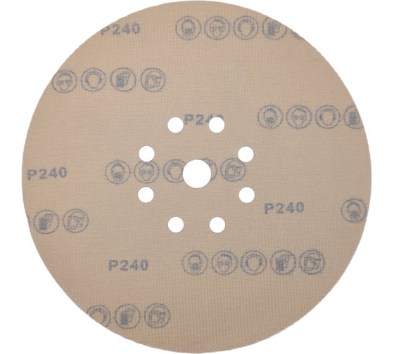 Круг шлифовальный GOLD D 225 мм, P240, на липучке, 5 шт, 9 отверстий PADU Круг-5шт-Р240-9-отв