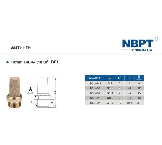 Фитинг-глушитель (пневмоглушитель) bsl - 1/8 NBPT 58381