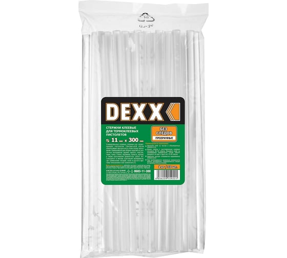 Стержни клеевые прозрачные (33 шт; 11х300 мм) DEXX 0683-11-300