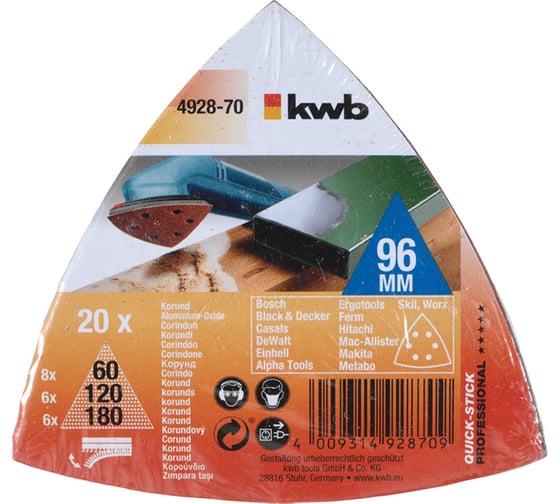 Шлифлист DELTA (20 шт; 96 мм; 60/120/180) KWB 4928-70