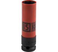 Головка торцевая ударная глубокая 15 мм, 1/2"DR, тонкостенная, пластиковая защита KING TONY 494515M
