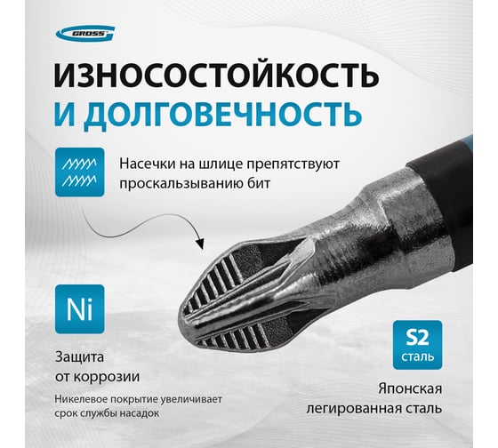 Набор бит (PH2 х127 мм, сталь S2) 5 шт. GROSS 11202