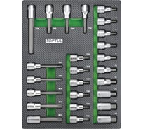 Набор головок торцевых с насадками Hex, Torx, Spline, 25 предметов, 1/2"DR, в мягком ложементе TOPTUL GEB2501