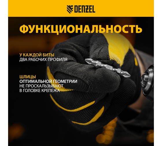 Набор бит двухсторонних PH2-PZ2, 45 мм, сталь S2, 10 шт Denzel 11675