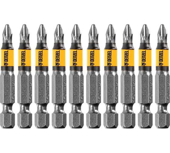 Набор бит PH2x50, сталь S2, 10 шт, круглый профиль, отрывная упаковка Denzel 11679 1