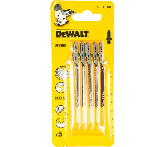 Пилки для лобзика по дереву (76 мм; шаг зубьев 2 мм) 5 шт. DEWALT DT 2050