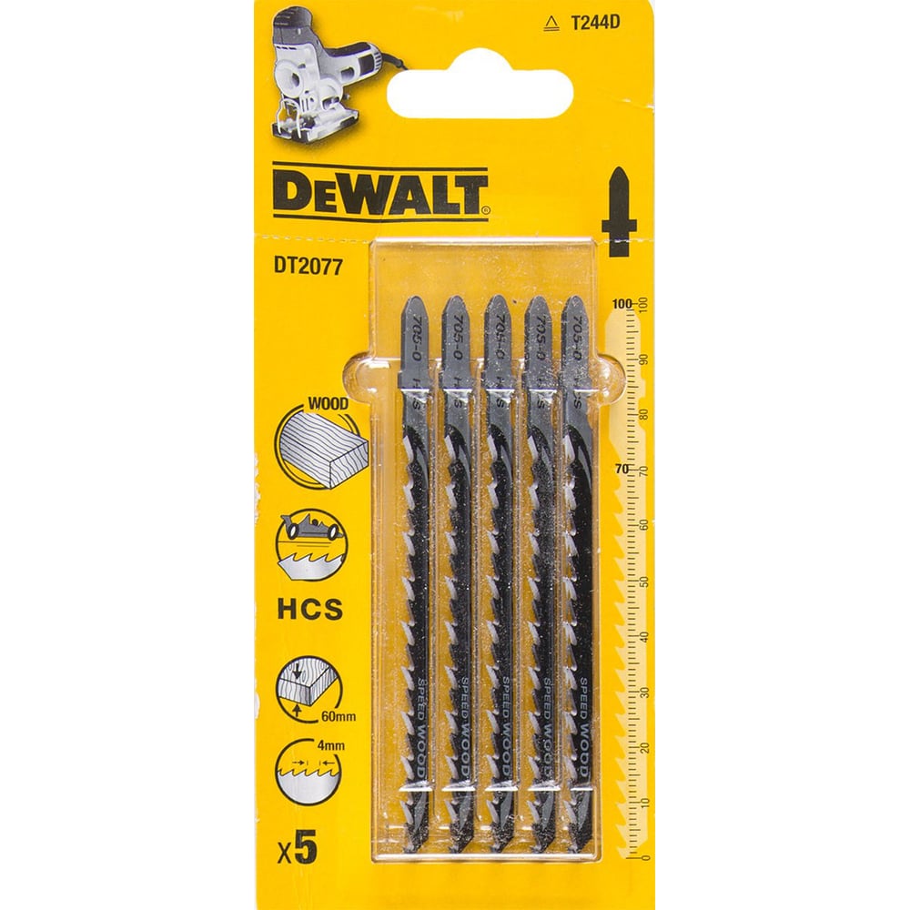 Пилки для лобзика по дереву (100 мм; шаг зубьев 4 мм) 5 шт. DEWALT DT ...