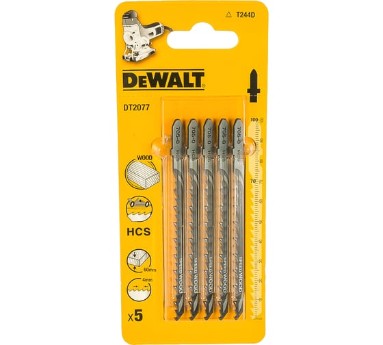 Пилки для лобзика по дереву (100 мм; шаг зубьев 4 мм) 5 шт. DEWALT DT 2077