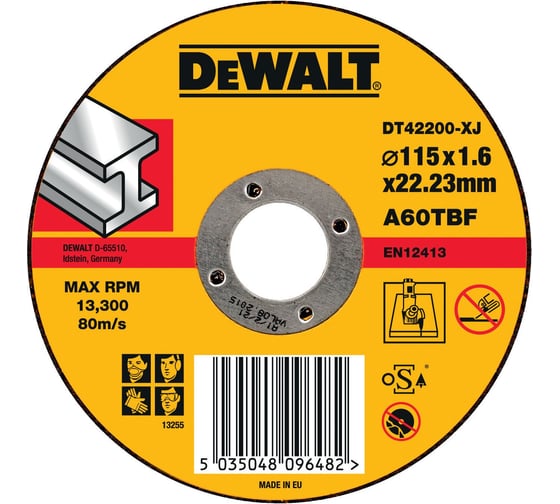 Круг отрезной по металлу (115х22.2 мм, тип1) Dewalt DT42200 1