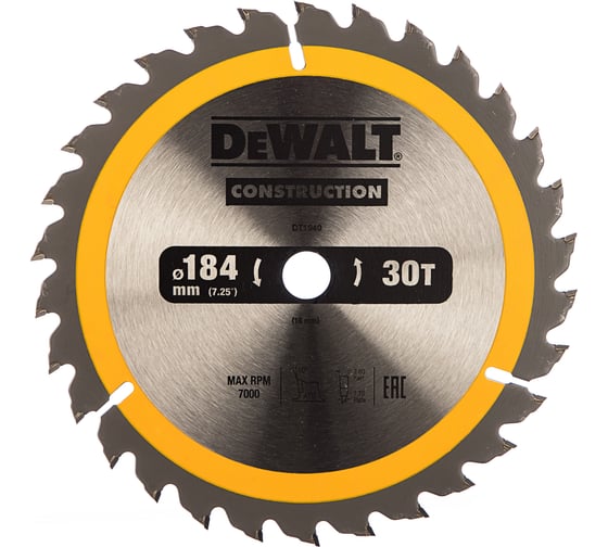 Пильный диск CONSTRUCT (184х16 мм; 30 ATB) DEWALT DT1940