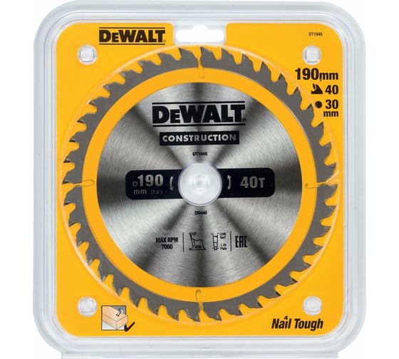 Пильный диск CONSTRUCT (190х30 мм; 40 ATB) DEWALT DT1945