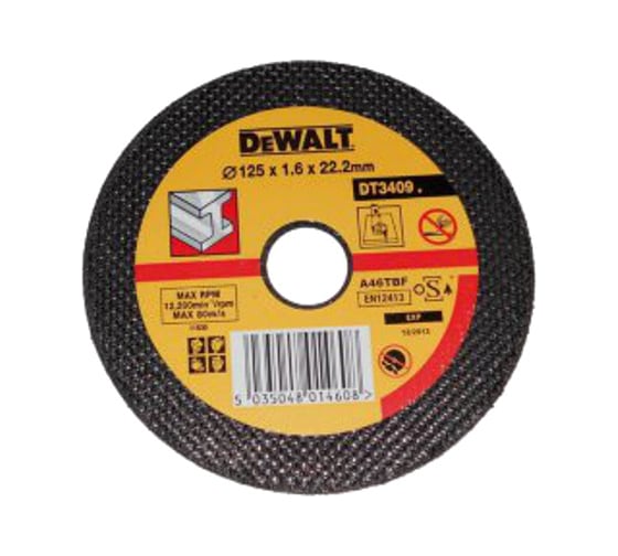 Диск отрезной прямой по металлу (125х22.2х1.6 мм) DEWALT DT 3409