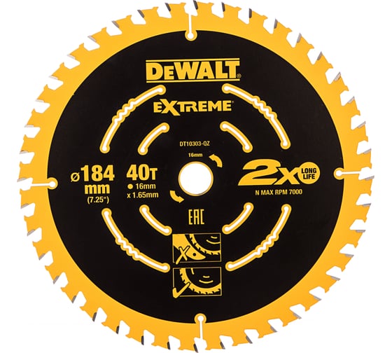 Диск пильный по дереву (184х16 мм; Z40) DEWALT DT 10303