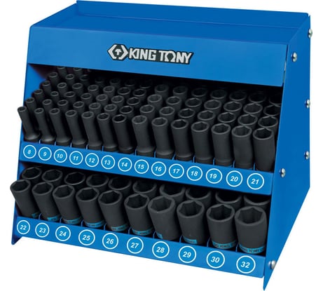 Стенд с ударными глубокими торцевыми головками 1/2 KING TONY 8-32 мм, серия 4435М 166 предметов 4466MP