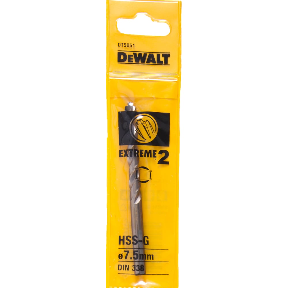 Сверло по металлу EXTREME 2 HSS-G (7.5x109x66 мм) DEWALT DT5051 ...