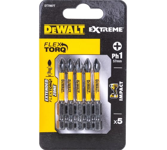 Биты ударные IMPACT Torsion Ph1, 57мм, 5шт. DEWALT DT7997T 1