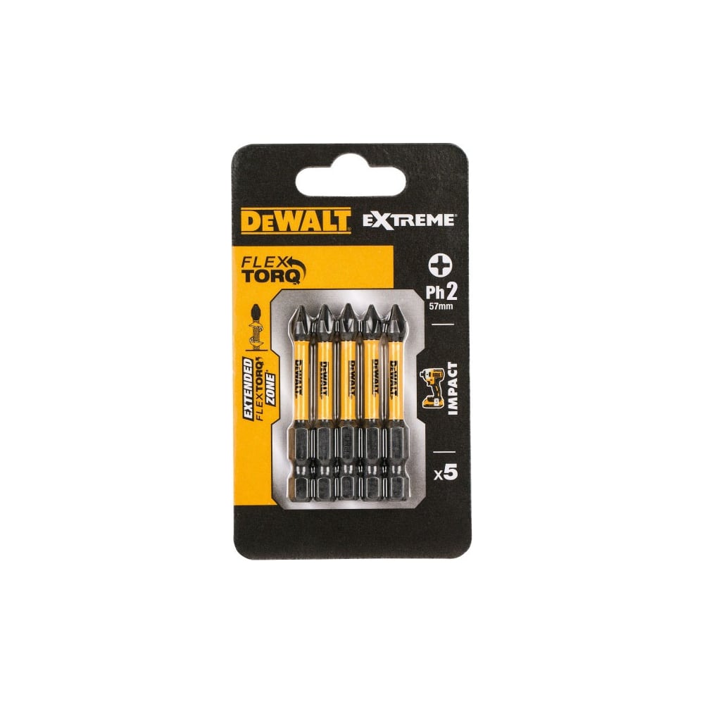 Биты ударные IMPACT Torsion (5 шт; Ph2; 57мм) DEWALT DT7998T - выгодная ...