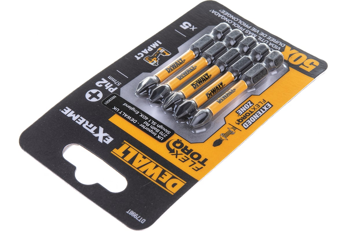 Биты ударные IMPACT Torsion (5 шт; Ph2; 57мм) DEWALT DT7998T - выгодная ...