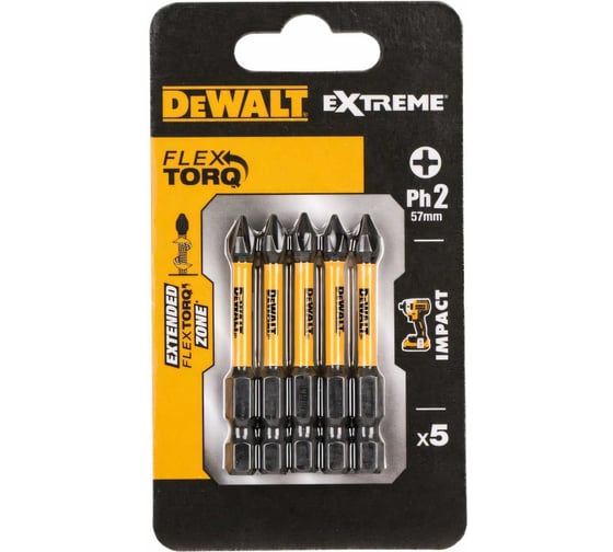 Биты ударные IMPACT Torsion (5 шт; Ph2; 57мм) DEWALT DT7998T 1