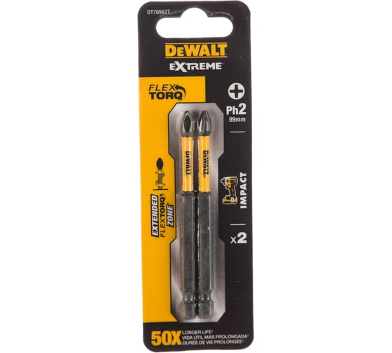 Биты ударные IMPACT Torsion Ph2, 89мм, 2шт. DEWALT DT70567T 1