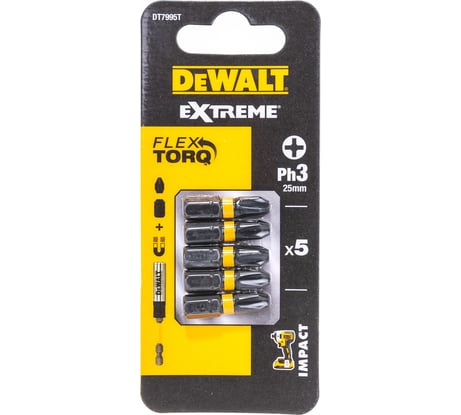 Биты ударные IMPACT Torsion Ph3, 25мм, 5шт. DEWALT DT7995T