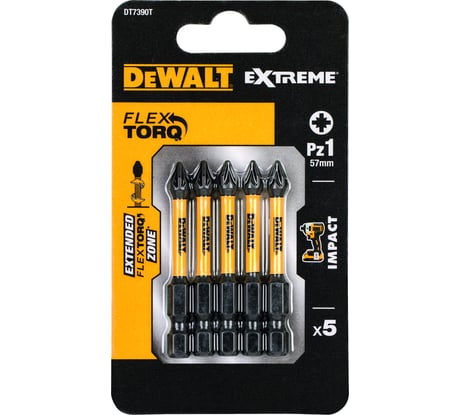 Биты ударные IMPACT Torsion Pz1, 57мм, 5шт. DEWALT DT7390T