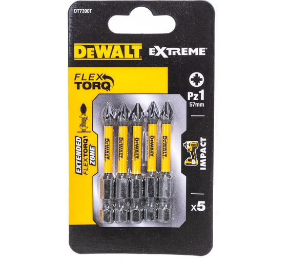 Биты ударные IMPACT Torsion Pz1, 57мм, 5шт. DEWALT DT7390T