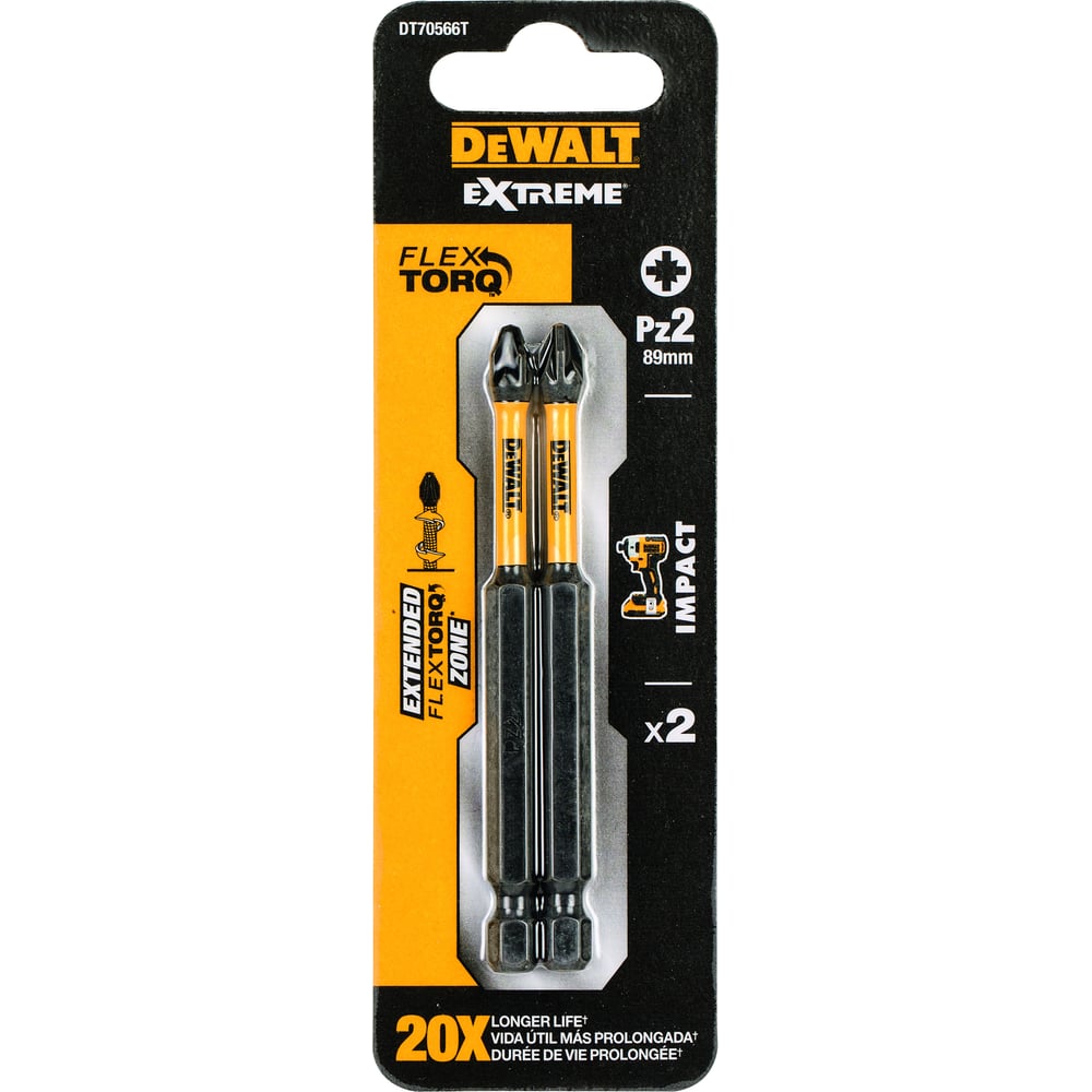 Биты ударные IMPACT Torsion (2 шт; Pz2; 89мм) DEWALT DT70566T ...